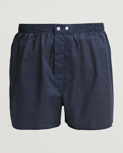 Herr | Loungewear | Derek Rose | Classic Fit Cotton Boxer Shorts Navy Polka Dot
