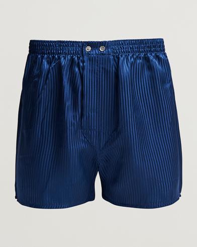 Herr | Loungewear | Derek Rose | Classic Fit Silk Boxer Shorts Navy