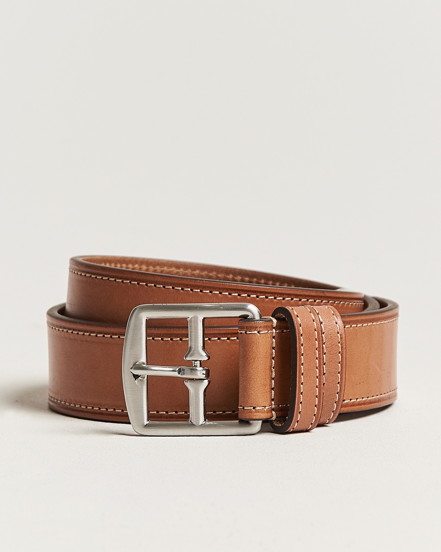 Herr | | Anderson's | Bridle Stiched 3,5 cm Leather Belt Tan