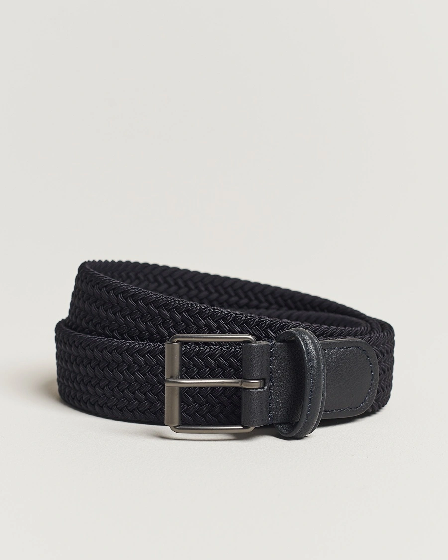 Anderson's Elastic Woven 3 cm Belt Navy – Blå