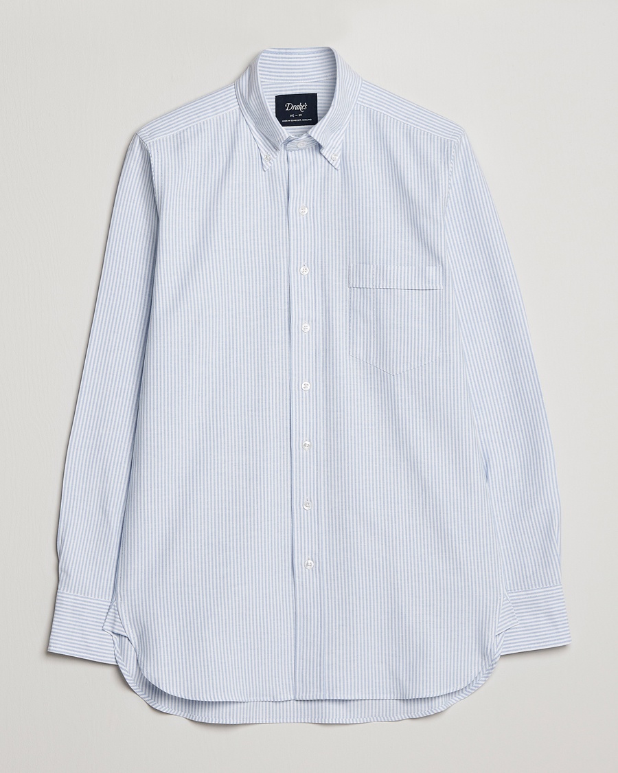 Drake's Striped Button Down Oxford Shirt Blue – Blå