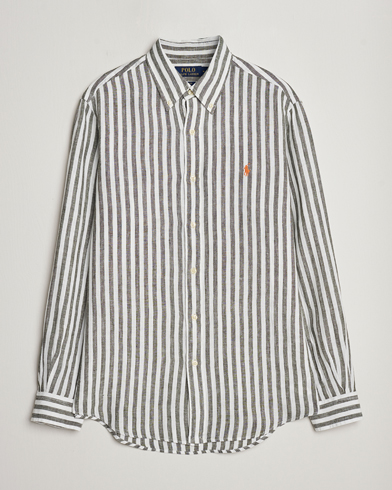 Herr | Linneskjortor | Polo Ralph Lauren | Custom Fit Striped Linen Shirt Olive/White