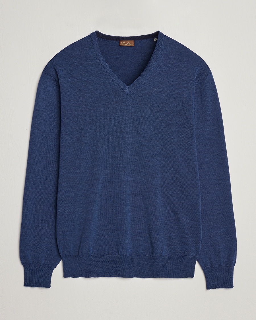 Herr | | Stenströms | Merino V-Neck Blue