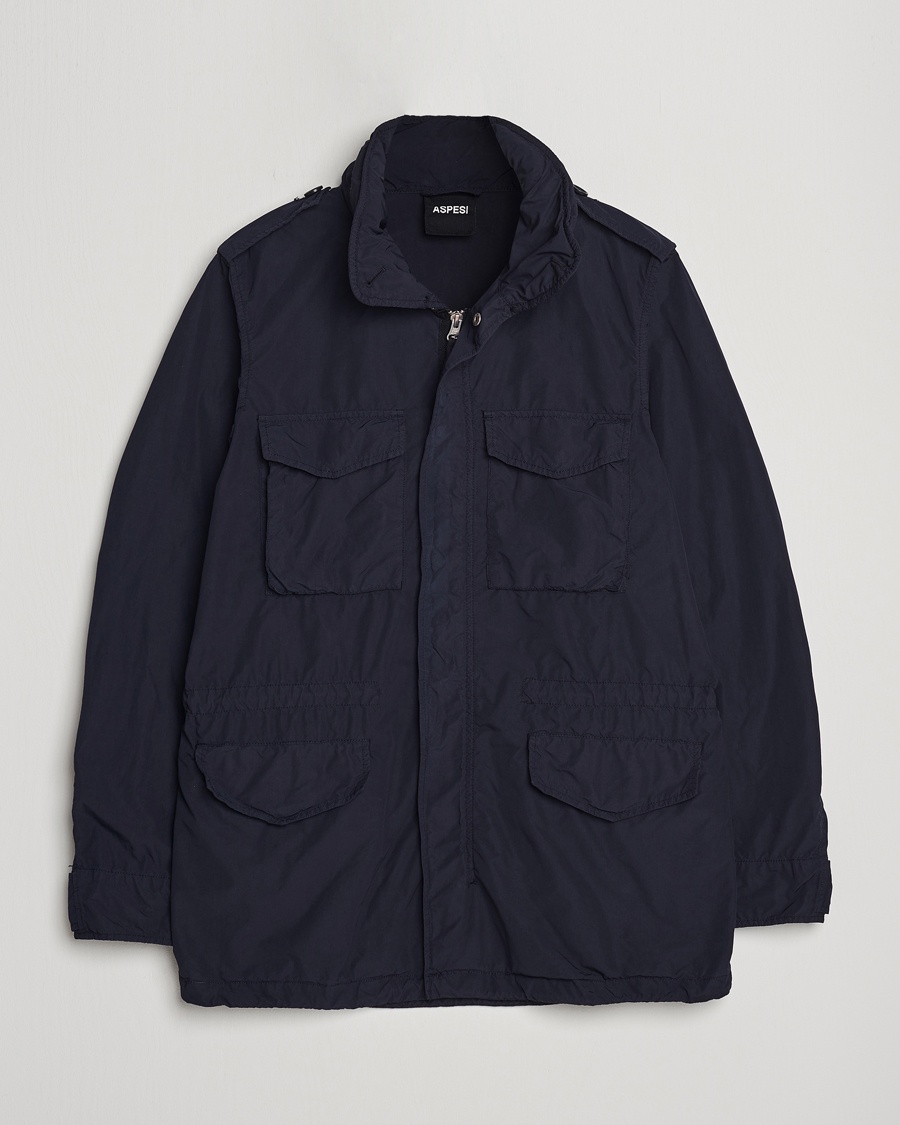 Aspesi Giubotto Garment Dyed Field Jacket Navy – Blå