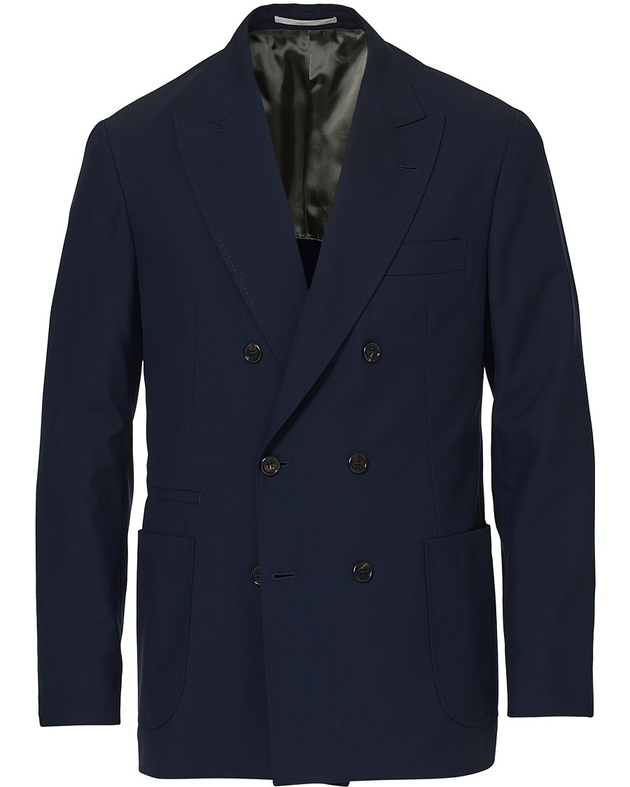 Super 120s Wool Double Breasted Blazer Navy