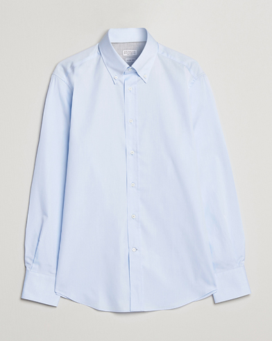Herr | Quiet Luxury | Brunello Cucinelli | Slim Fit Twill Button Down Shirt Light Blue
