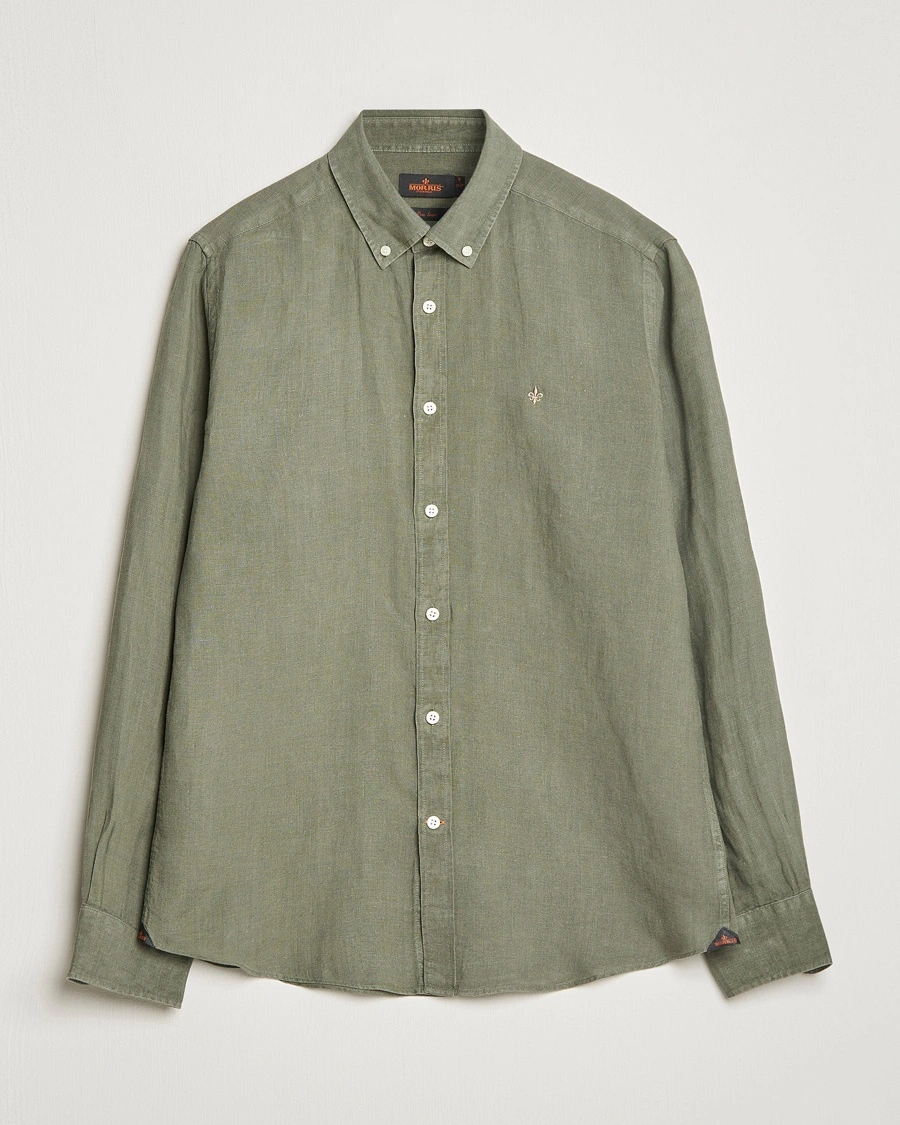 Herr | | Morris | Douglas Linen Button Down Shirt Olive