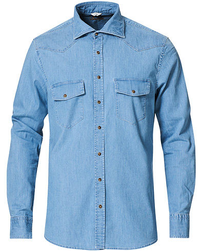 Jeansskjortor |  Slimline Washed Denim Shirt Light Indigo