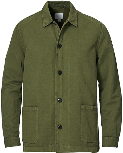 Sunspel Cotton/Linen Shirt Jacket Green