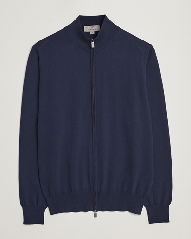 Herr | Full-zip | Canali | Cotton Full Zip Sweater Navy