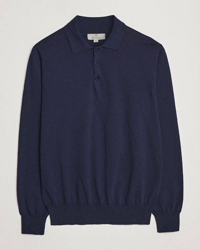 Herr | Quiet Luxury | Canali | Cotton Long Sleeve Polo Navy