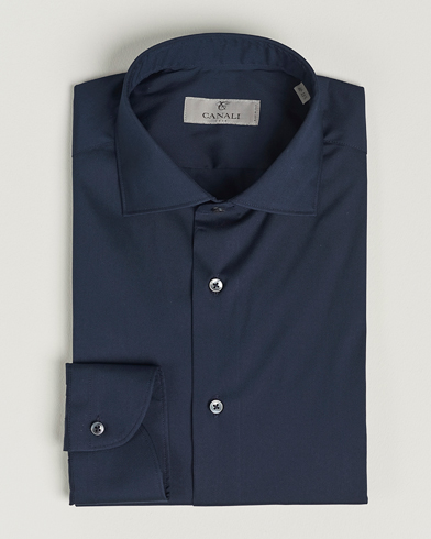 Herr | Quiet Luxury | Canali | Slim Fit Cotton/Stretch Shirt Navy
