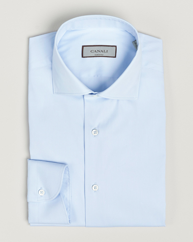 Herr | Quiet Luxury | Canali | Slim Fit Cotton/Stretch Shirt Light Blue
