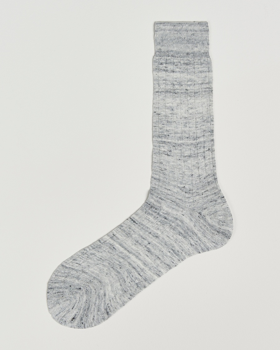 Herr | | Bresciani | Linen Ribbed Short Socks Off White
