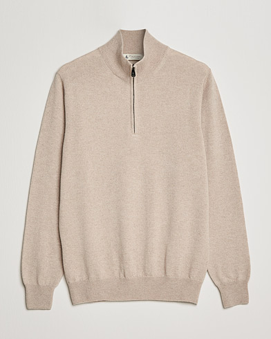 Herr | Kashmirtröjor | Piacenza Cashmere | Cashmere Half Zip Sweater Beige