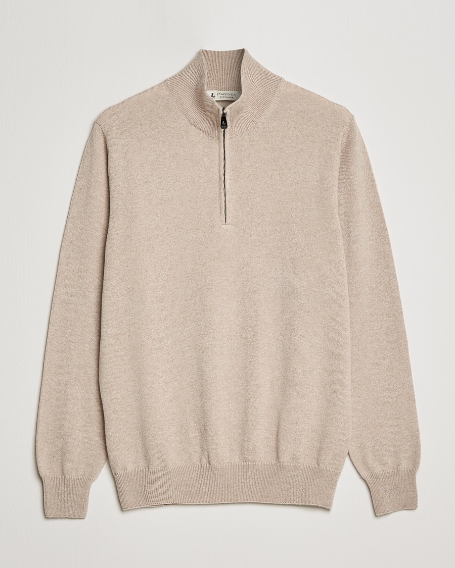 Herr | Half-zip | Piacenza Cashmere | Cashmere Half Zip Sweater Beige