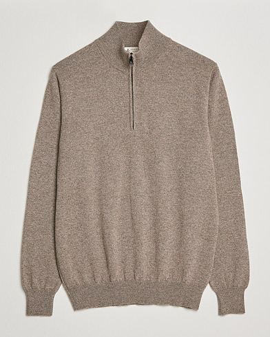 Herr | Kashmirtröjor | Piacenza Cashmere | Cashmere Half Zip Sweater Brown