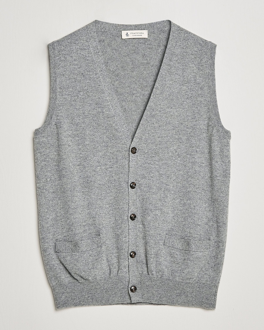 Herr | Västar & Slipovers | Piacenza Cashmere | Cashmere Sleeveless Cardigan Light Grey