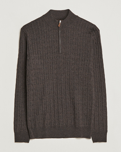 Herr | Zip-tröjor | Stenströms | Merino Wool Cable Half Zip Brown