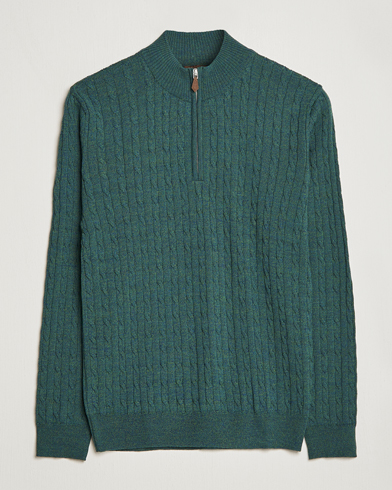 Exklusivt Care of Carl |  Merino Wool Cable Half Zip Green Mouliné