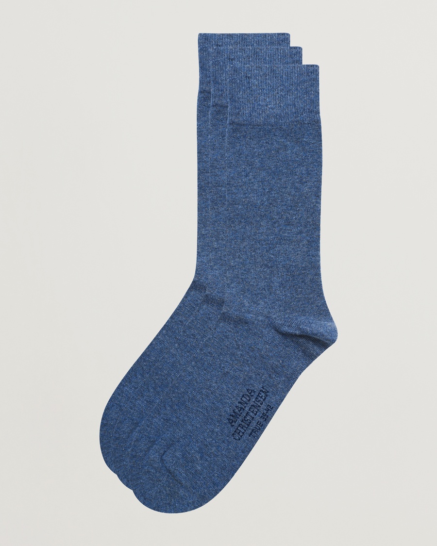 Herr | Amanda Christensen | Amanda Christensen | 3-Pack True Cotton Socks Denim Blue