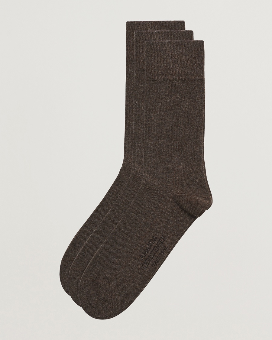 Amanda Christensen 3-Pack True Cotton Socks Brown Melange – Brun