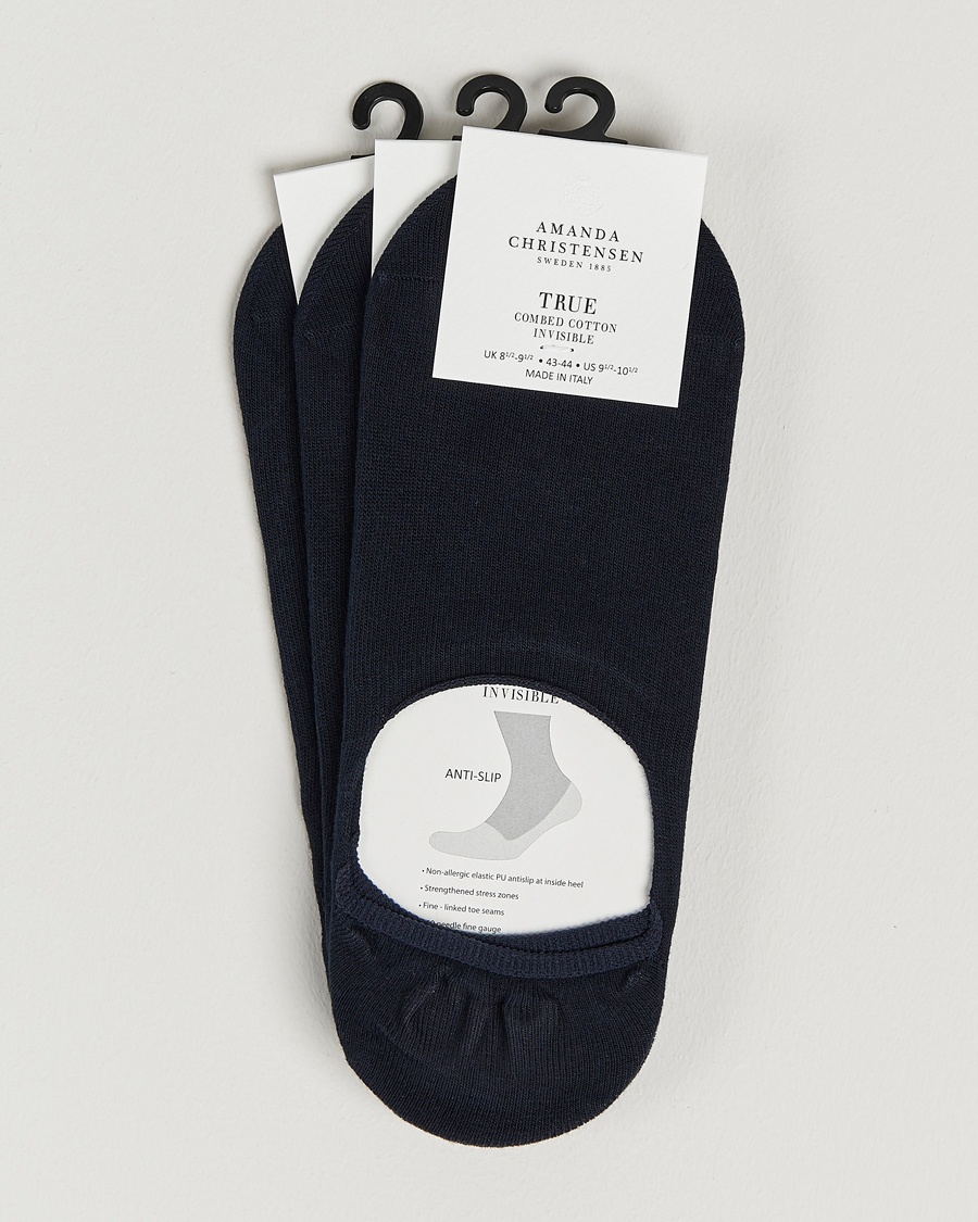 Herr | Amanda Christensen | Amanda Christensen | 3-Pack True Cotton Invisible Socks Dark Navy
