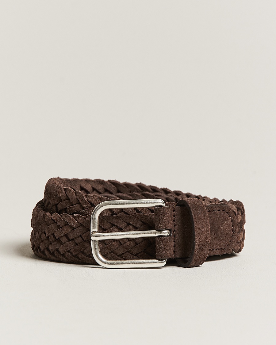 Anderson's Woven Suede Belt 3 cm Dark Brown