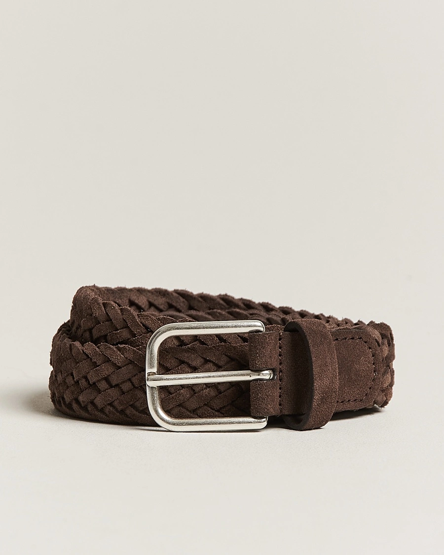 Herr | Kavaj | Anderson's | Woven Suede Belt 3 cm Dark Brown