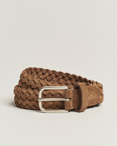 Herr | Italian Department | Anderson's | Woven Suede Belt 3 cm Light Brown