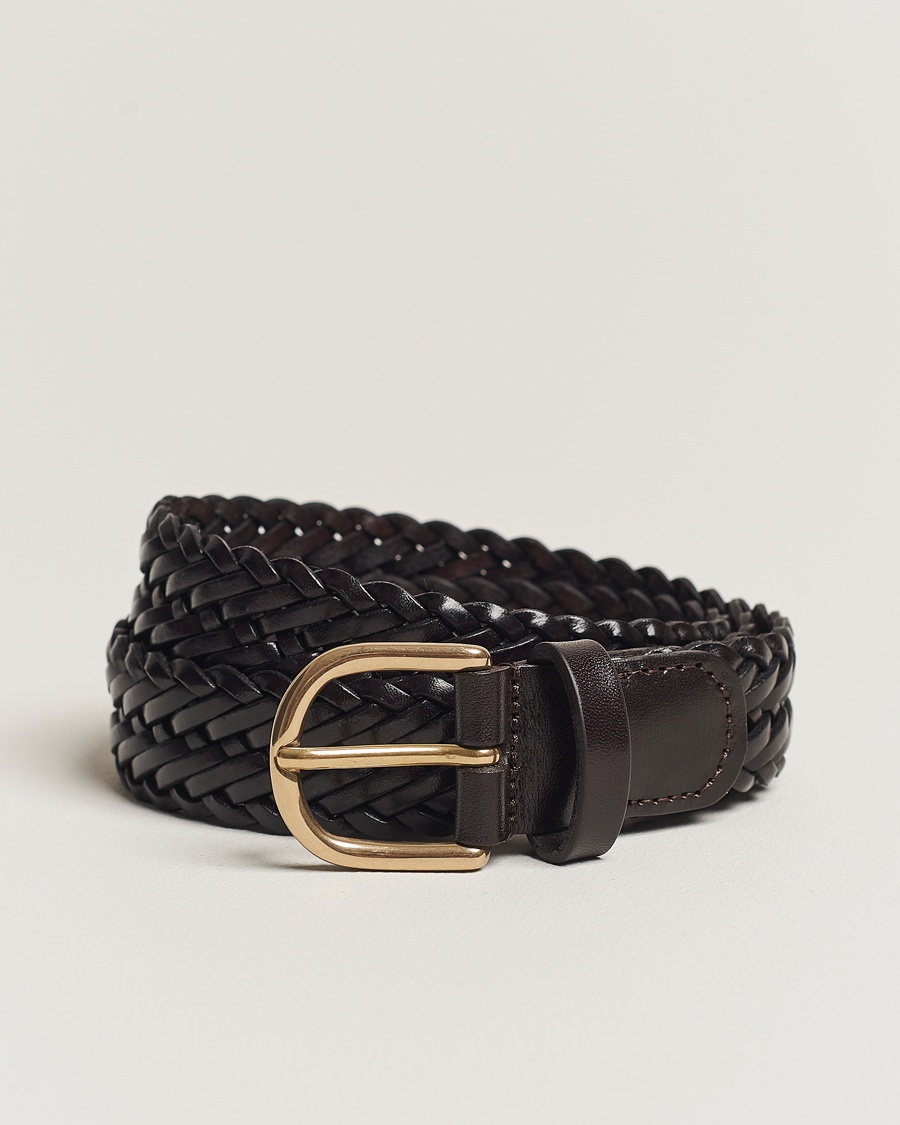 Anderson's Woven Leather Belt 3 cm Dark Brown – Brun