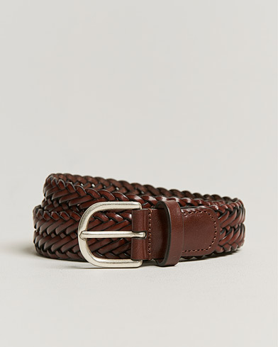 Herr | Flätade bälten | Anderson's | Woven Leather Belt 3 cm Cognac