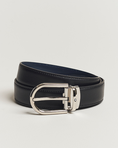 Herr | Släta bälten | Montblanc | Reversible Horseshoe Leather Belt 30mm Blue/Black Grain