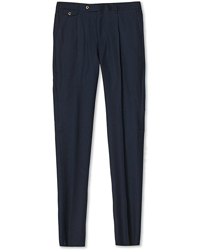 Herr | Flanellbyxor | PT01 | Gentleman Fit Pleated Flannel Trousers Navy