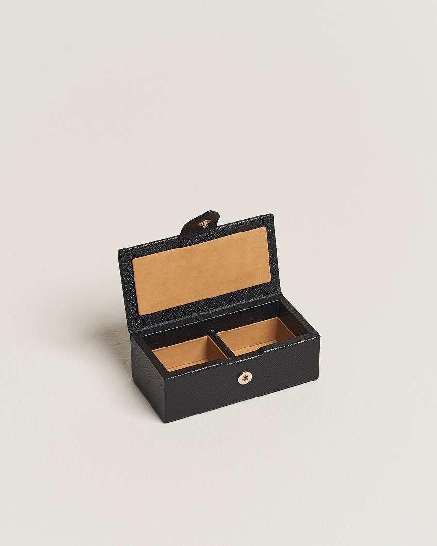 Smythson Panama Mini Cufflink Box Black – Svart