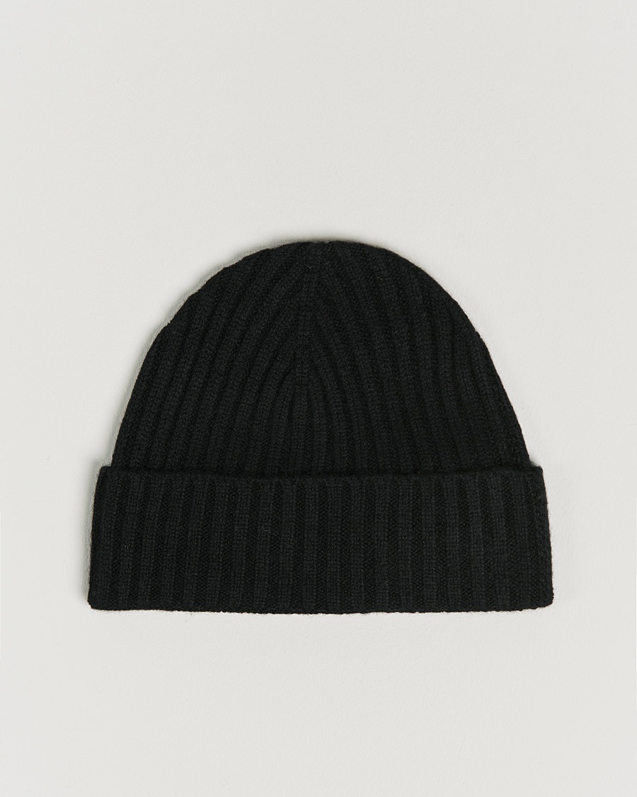  Rib Knitted Cashmere Cap Black