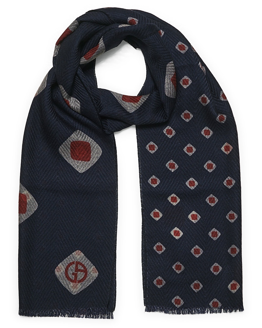  Fleece Wool Printed Scarf Navy