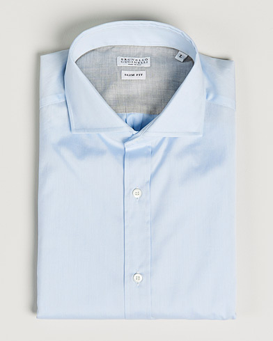 Herr | Quiet Luxury | Brunello Cucinelli | Slim Fit Poplin Shirt Light Blue