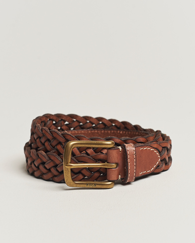 Herr | Flätade bälten | Polo Ralph Lauren | Leather Braided Belt Saddle Brown