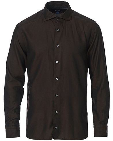 Flanellskjortor |  Slim Fit Cotton/Tencel Flannel Shirt Brown