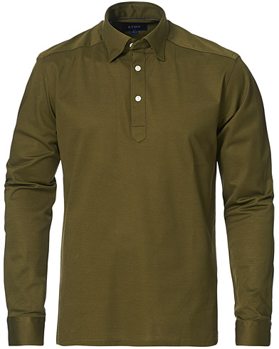 Pikéskjorta |  Slim Fit Cotton Piqué Popover Shirt Olive