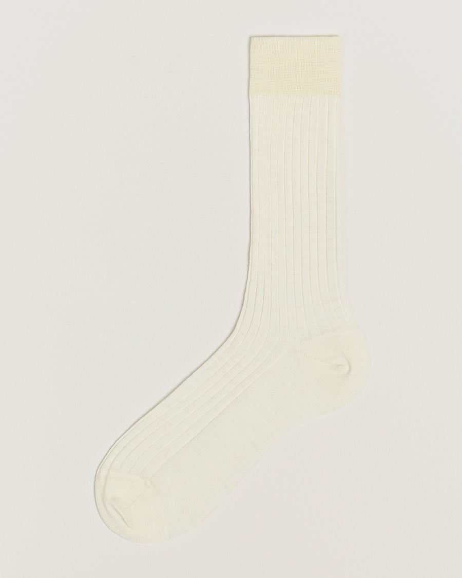 Bresciani Wool/Nylon Ribbed Short Socks White – Vit