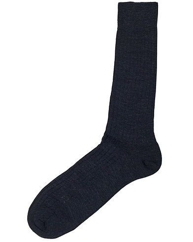 Strumpor |  Wool/Nylon Ribbed Short Socks Blue Melange