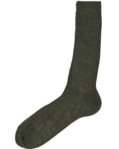 Strumpor |  Wool/Nylon Ribbed Short Socks Green Melange