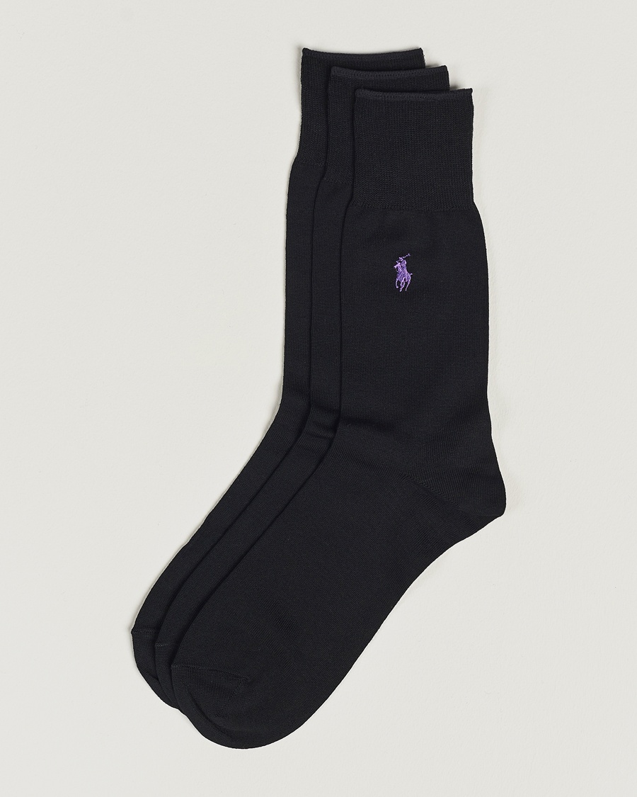 Polo Ralph Lauren 3-Pack Mercerized Cotton Socks Black – Svart