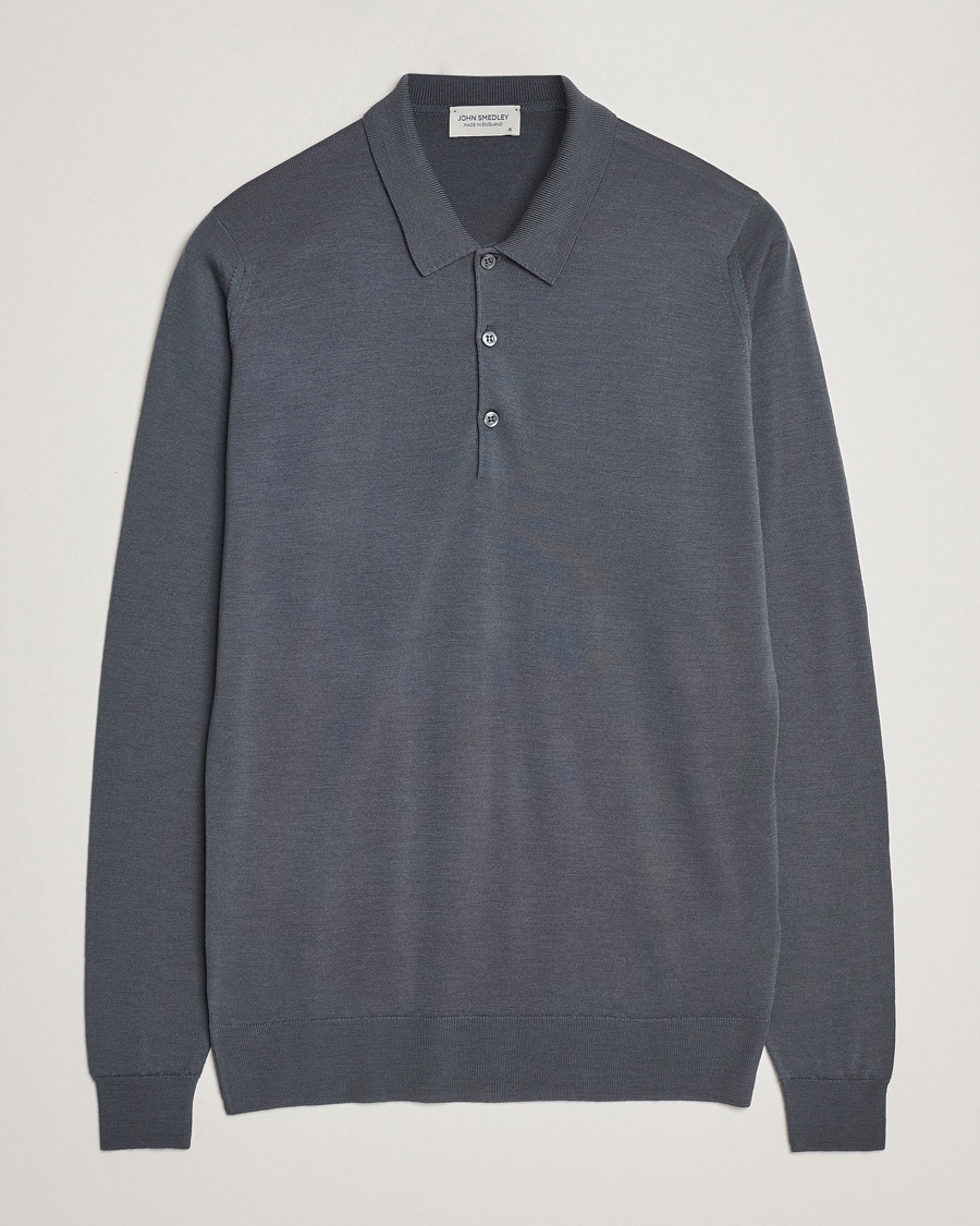 John Smedley Belper Extra Fine Merino Polo Pullover Slate Grey – Grå