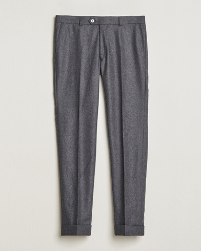 Herr | Byxor | Oscar Jacobson | Denz Turn Up Flannel Trousers Grey Melange