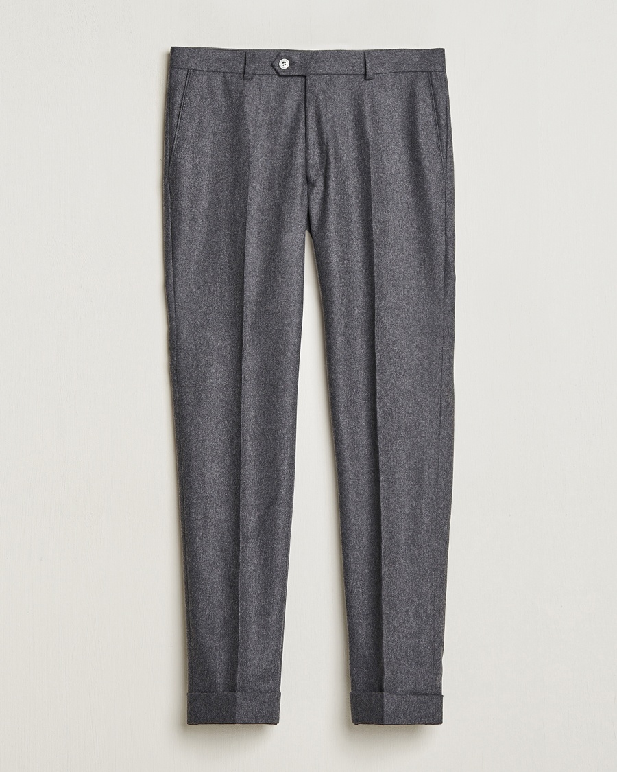 Herr | | Oscar Jacobson | Denz Turn Up Flannel Trousers Grey Melange