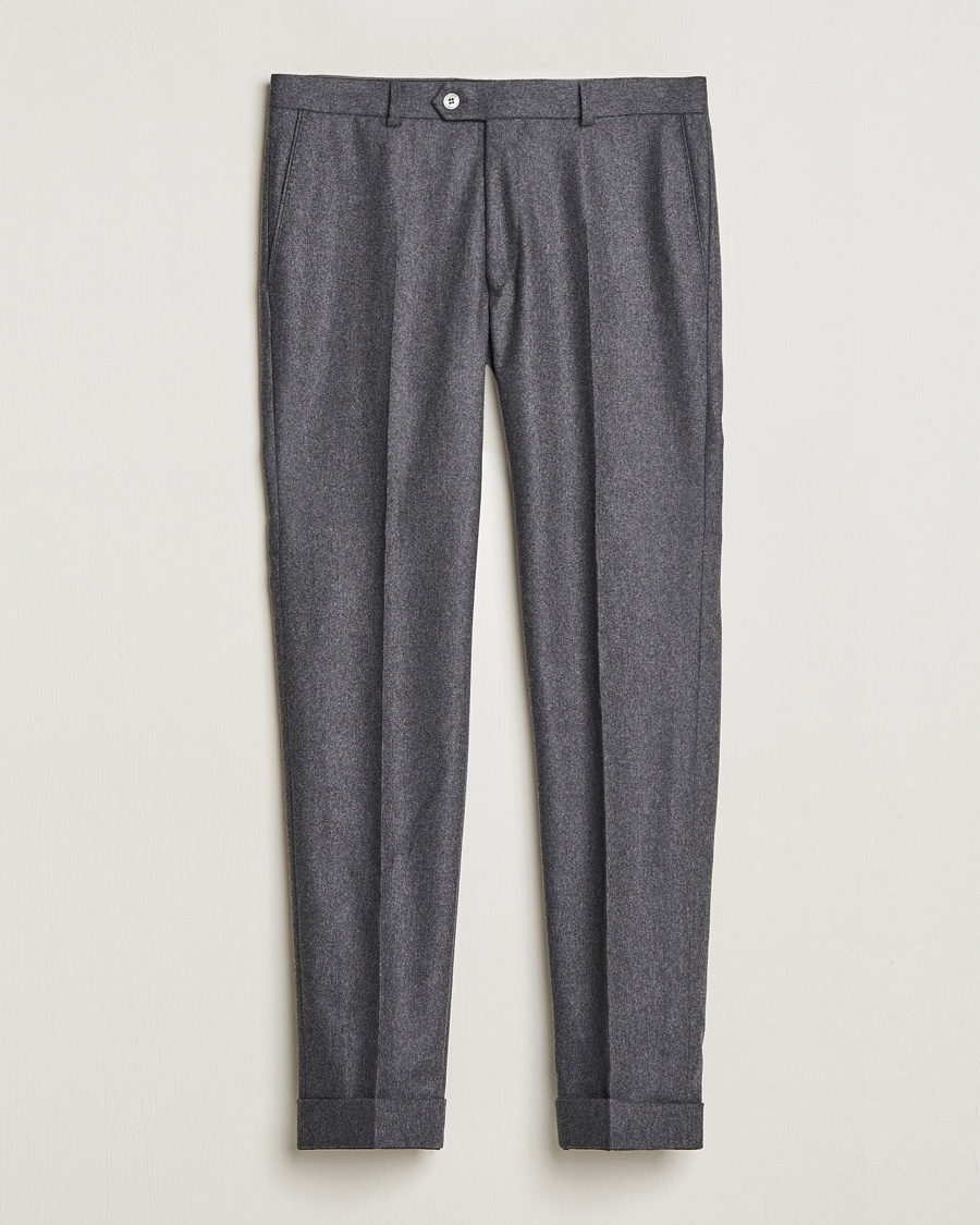 Oscar Jacobson Denz Turn Up Flannel Trousers Grey Melange