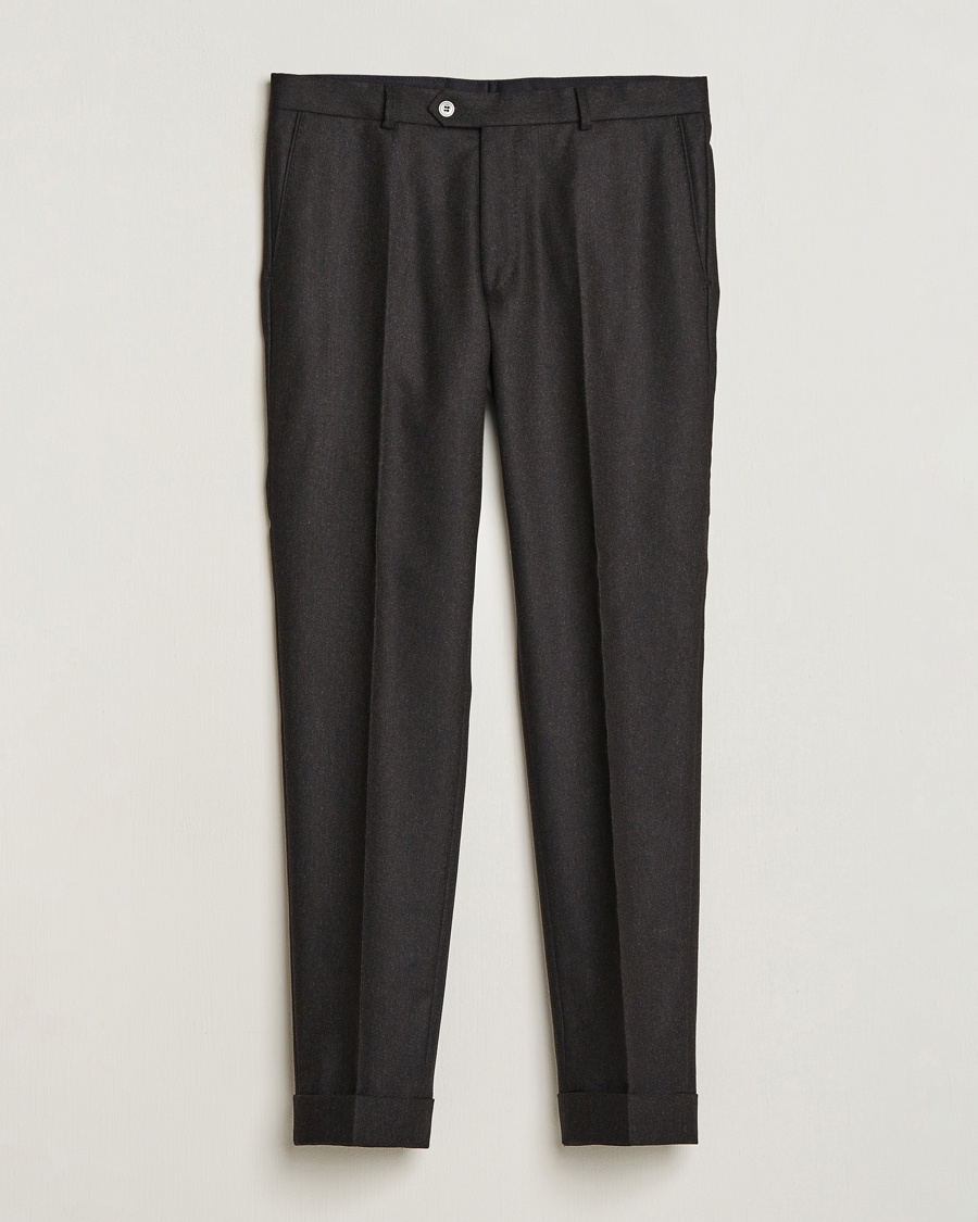 Herr | Realisation | Oscar Jacobson | Denz Turn Up Flannel Trousers Brown Melange